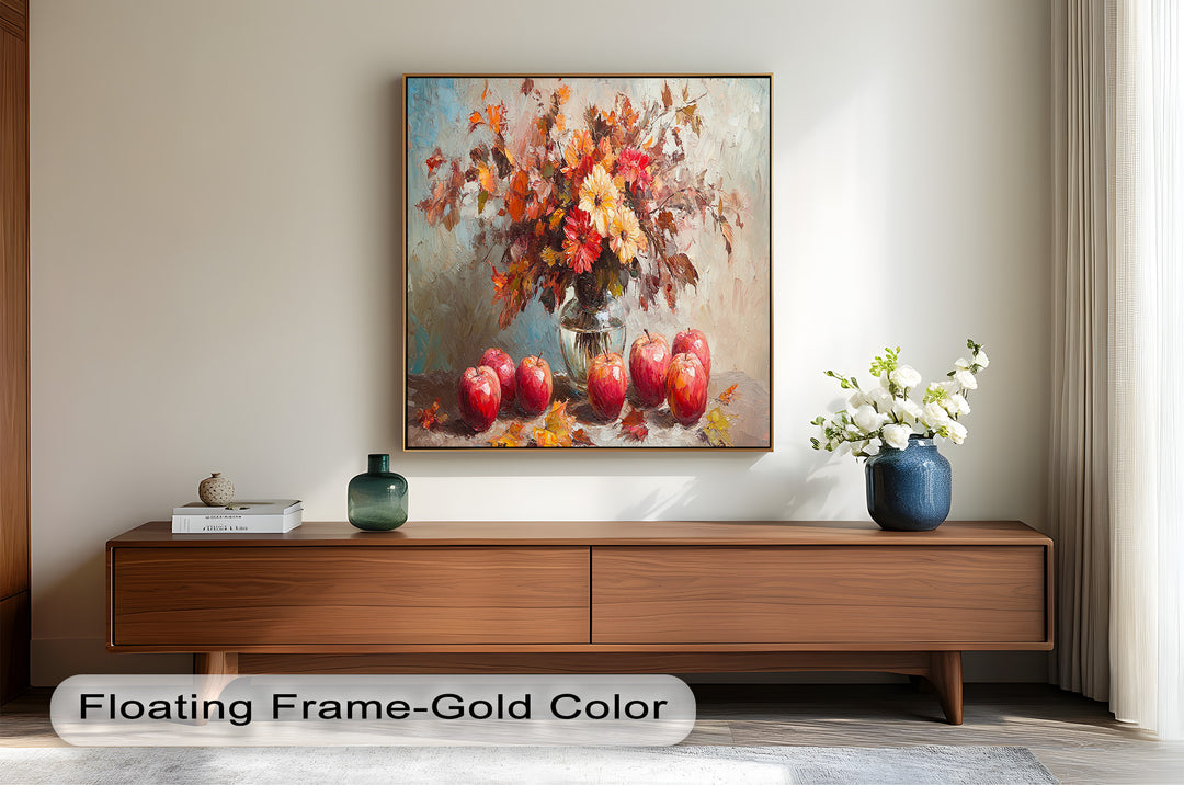 Fall Apple & Floral Still Life – Framed Oil Painting