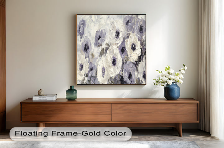 Ivory Whispers – Cream and Lavender Anemone Flower Oil Painting