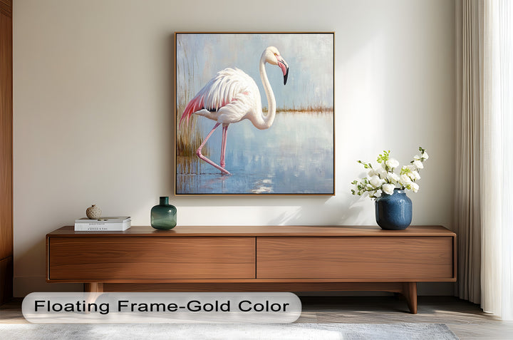 Graceful Flamingo in Shallow Water – Animal Oil Painting