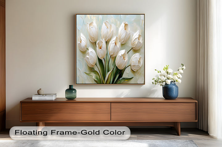 Whispers of Spring – Creamy White Tulip Bouquet Flower Oil Painting