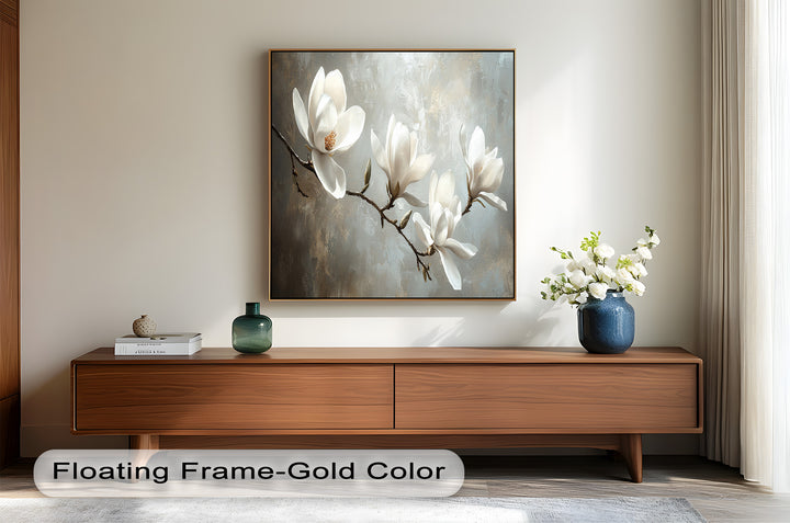 Magnolia Serenity – Cream Blossom Branch Flower Oil Painting