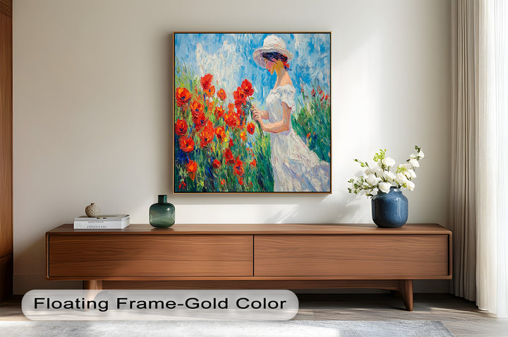 Lady Among Poppies – Impressionist Garden Stroll Oil Painting