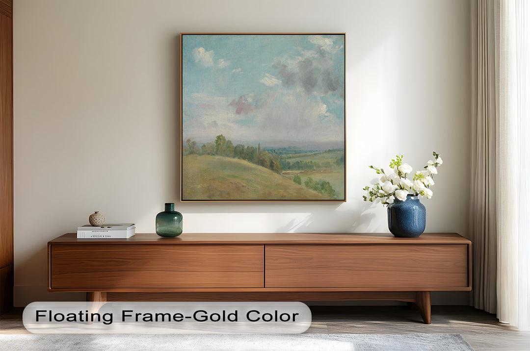 Vintage Landscape Framed Art – Rolling Hills Oil Painting