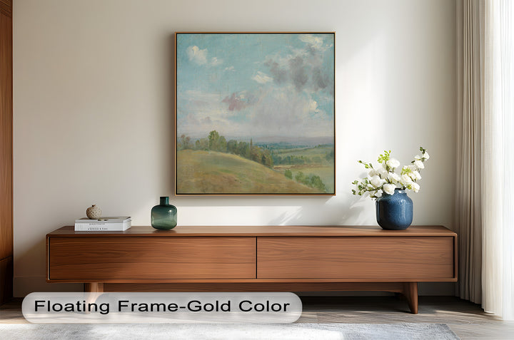 Vintage Landscape Framed Art – Rolling Hills Oil Painting