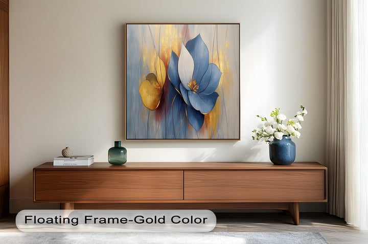 Blaue Magnolien-Wandkunst – Blumen-Ölgemälde