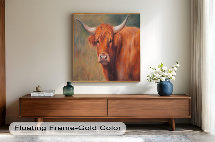 Highland Cow Oil Painting – Warm Animal Wall Art
