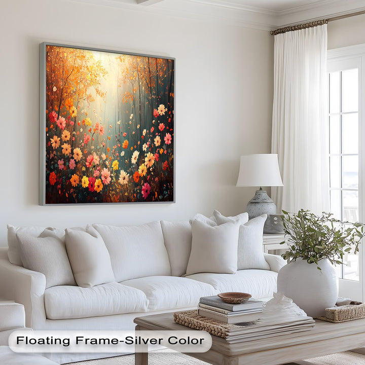 Sun-dappled floral landscape with vibrant woodland flowers.
