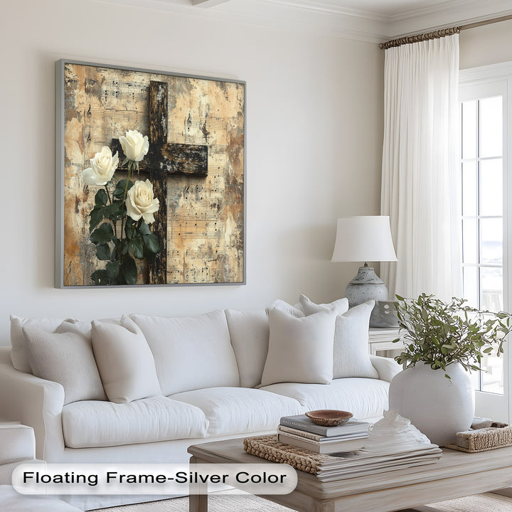 Faith-inspired art featuring delicate roses and musical notes.
