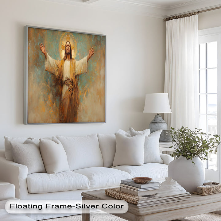 Inspirational Christian art featuring Jesus in flowing robes and light.
