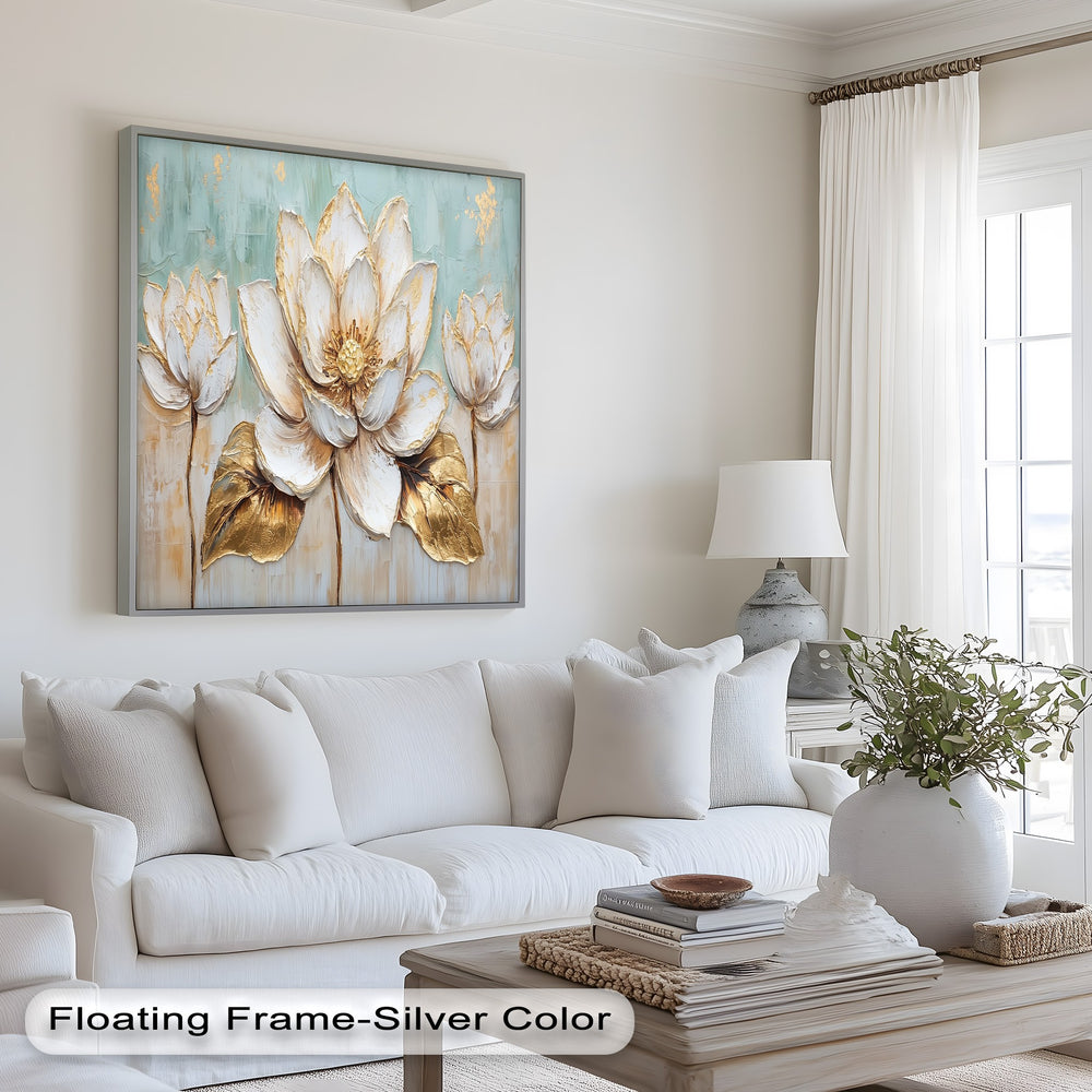 Radiant white florals with gilded gold detailing.
