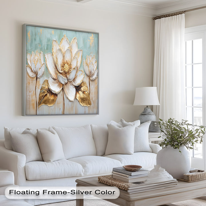 Radiant white florals with gilded gold detailing.
