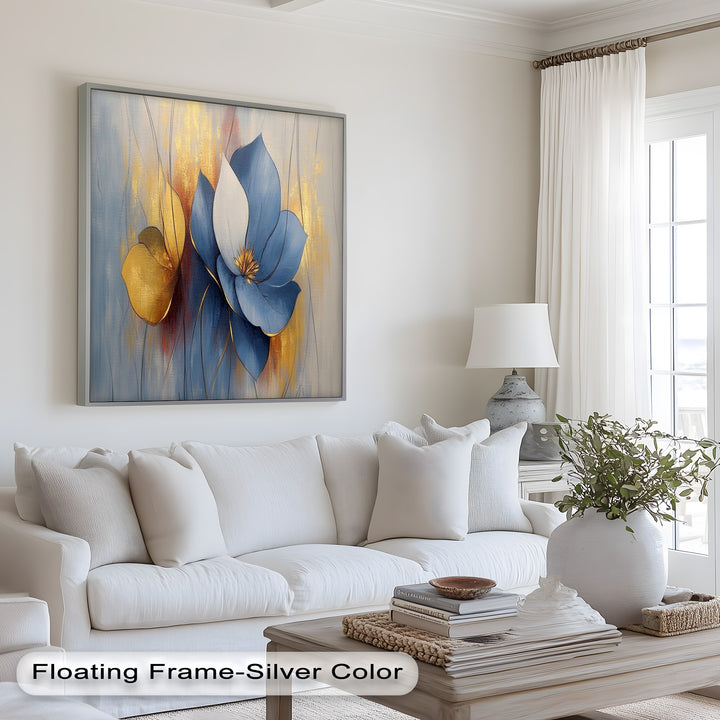 Blaue Magnolien-Wandkunst – Blumen-Ölgemälde