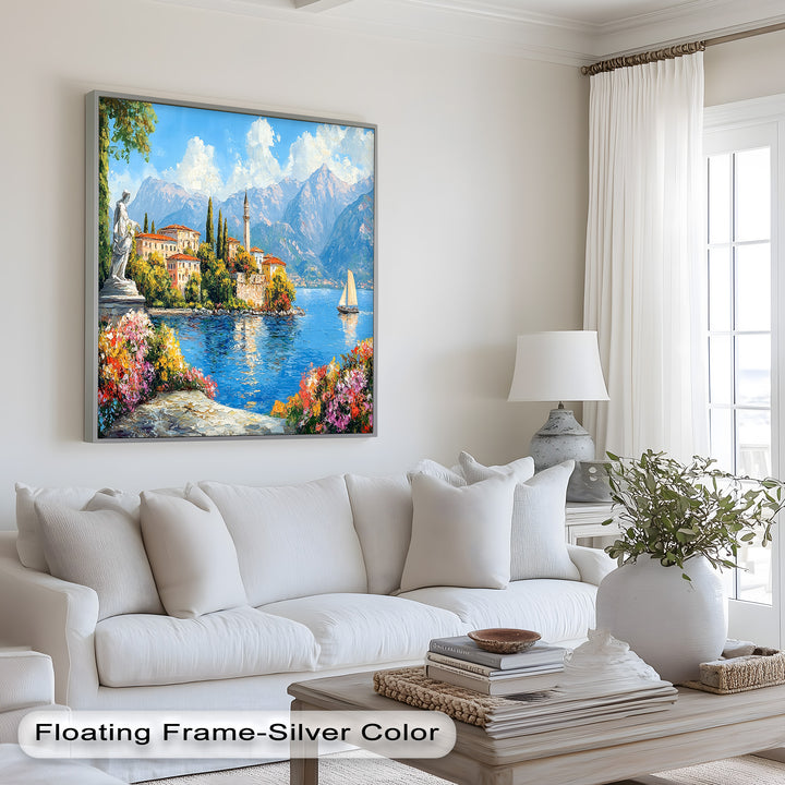 Colorful Italian Lake Town Wall Art – Landscape Oil Painting