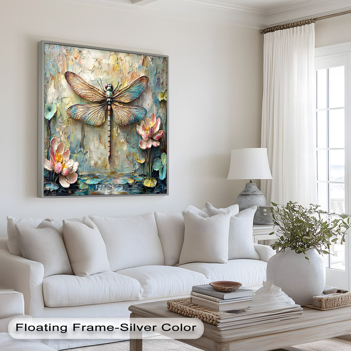 Floral Dragonfly – Framed Botanical Oil Painting