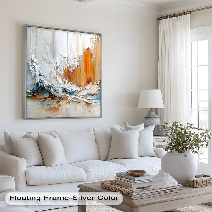 Elemental Surge – Abstract Ocean Cliff Oil Painting