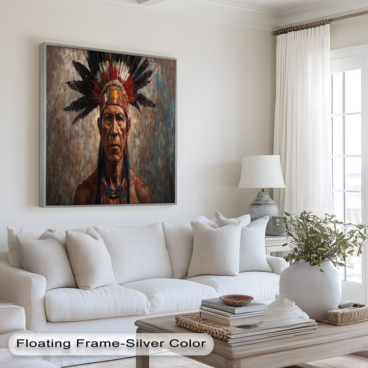 Echo of the Ancestors – Native Warrior Portrait Oil Painting