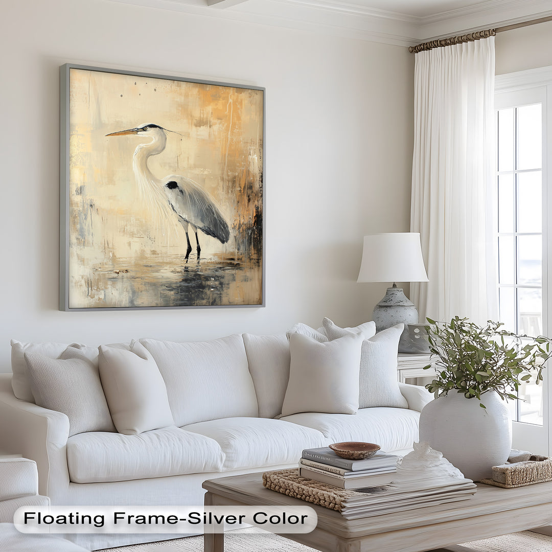 Golden Stillness – Heron in Reflective Water Oil Painting
