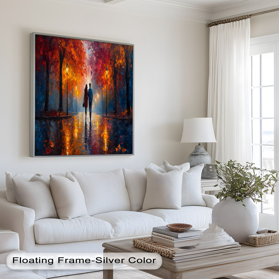 Romantic Walk Under Fiery Trees - Love Oil Painting