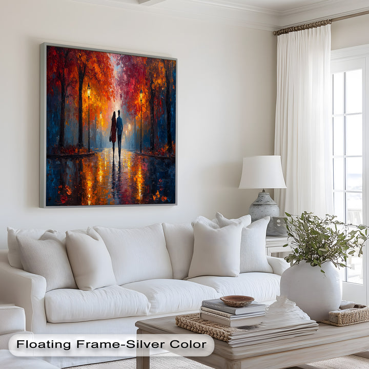 Romantic Walk Under Fiery Trees - Love Oil Painting