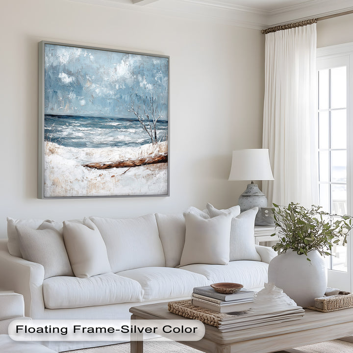 Snowy Coastal Wall Art - Winter Beach Seascape Oil Painting