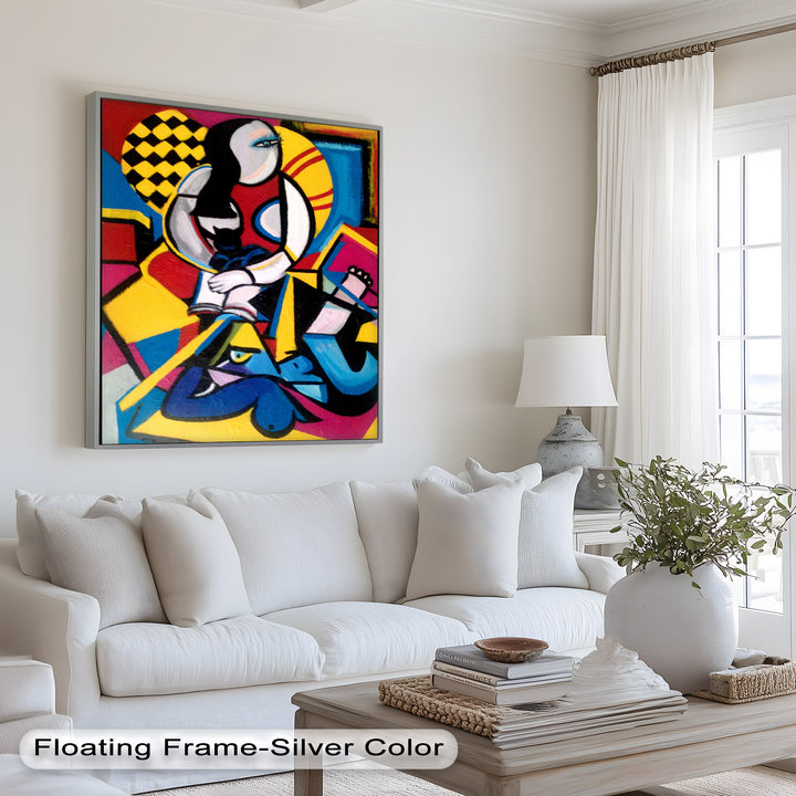 Cubist Woman with Cat Wall Art – Abstract Oil Painting