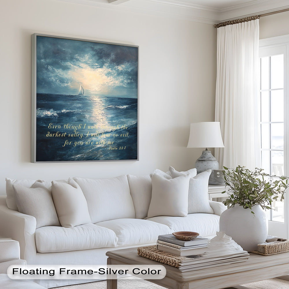 Faith Over Fear – Serene Blue Seascape with Scripture
