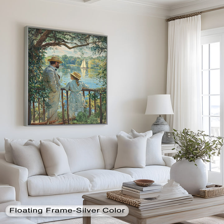 Father and Daughter by the Lake - Impressionist Oil Painting