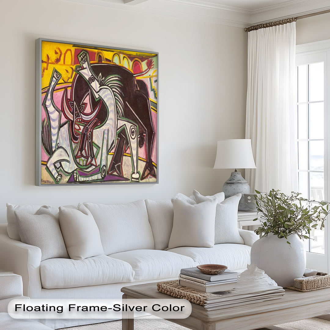 Abstract Bullfight Scene Wall Decor – Cubist Oil Painting