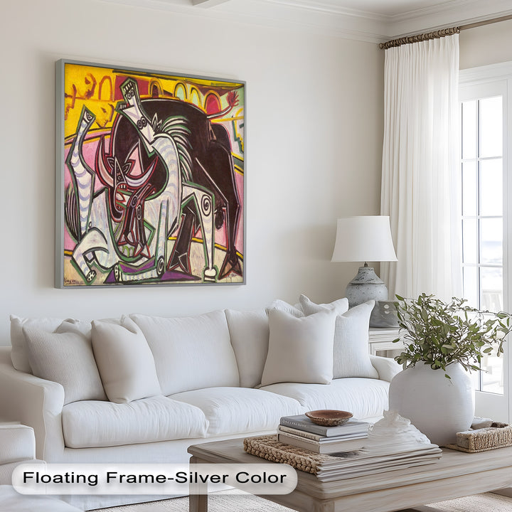 Abstract Bullfight Scene Wall Decor – Cubist Oil Painting