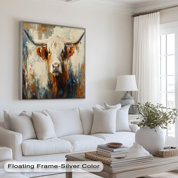 Highland Cow with White Horns – Animal Oil Painting