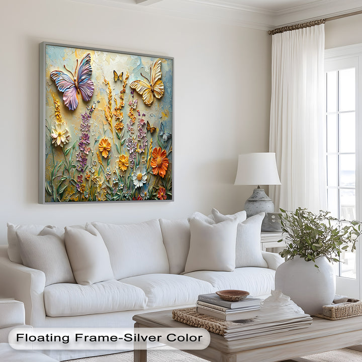 Abstract Floral Butterflies – Modern Oil Painting
