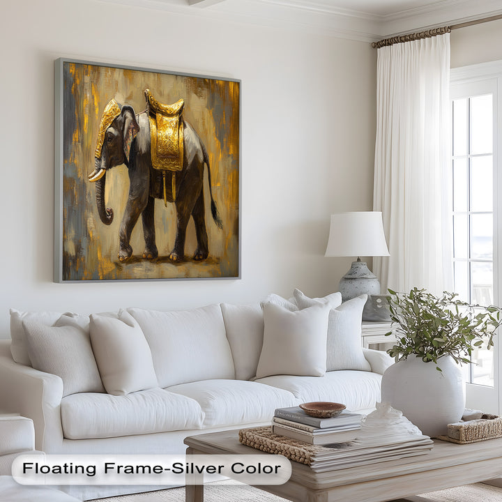 Elephant with Golden Saddle - Animal Oil Painting