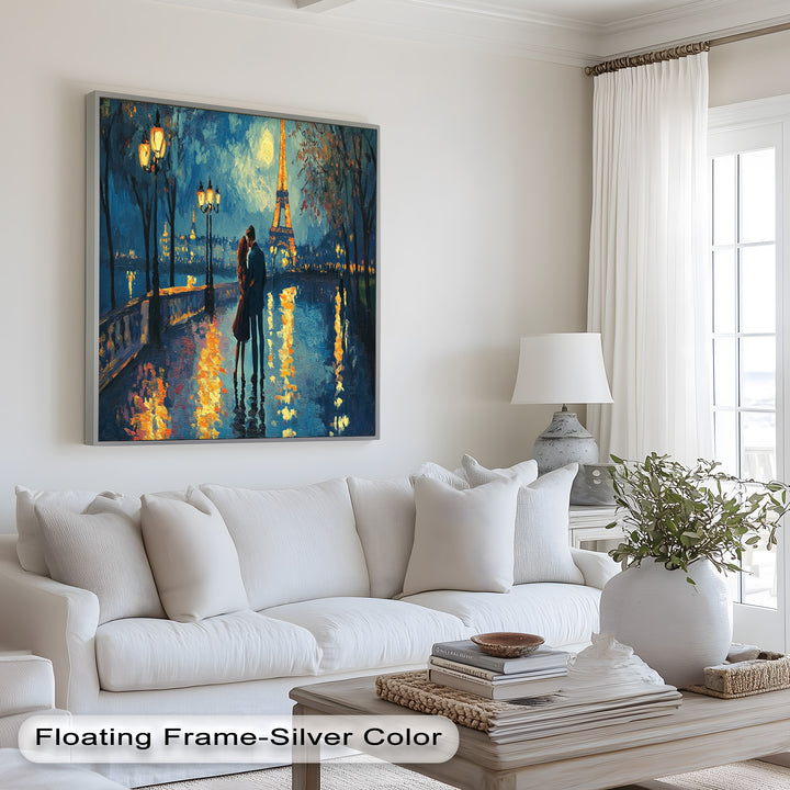 Moonlit Reflections – Eiffel Tower Romance Love Oil Painting