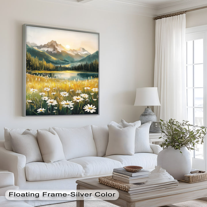 Bergsee mit Gänseblümchen - Hudson River Ölgemälde