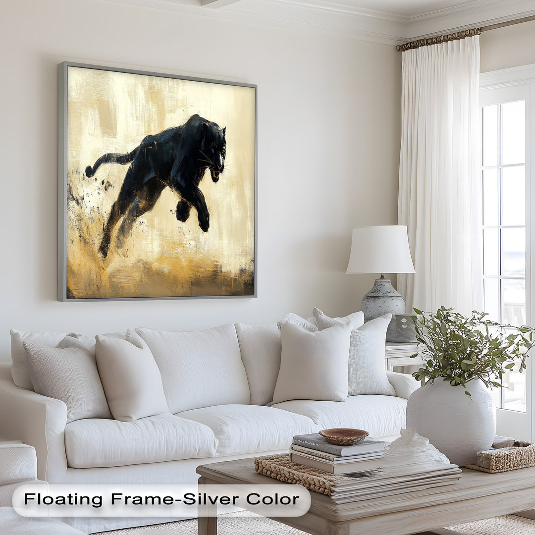 Charging Black Panther in Motion – Animal Oil Painting