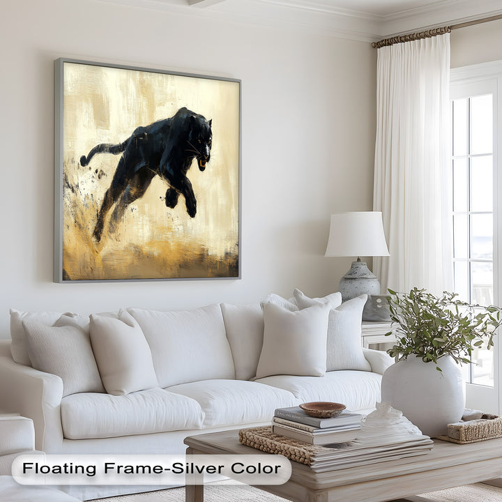 Charging Black Panther in Motion – Animal Oil Painting