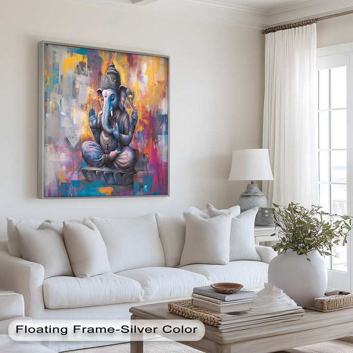 Farbenfrohe Ganesha-Wandkunst – Religiöses Ölgemälde