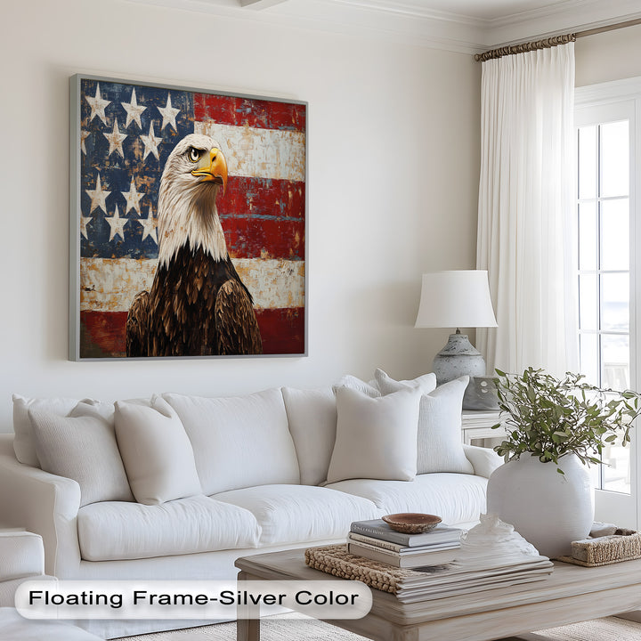 Adler mit amerikanischer Flagge – Patriotisches Ölgemälde