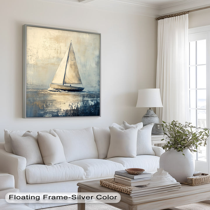 Golden Sail – Minimalistisches Ölgemälde „Boot auf See“