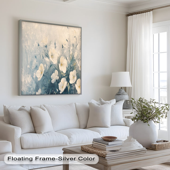 White Wildflower Art – Elegant Floral Oil Painting