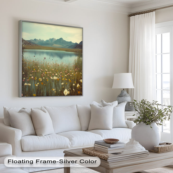 Butterfly Bloom by the Lake – Framed Oil Painting