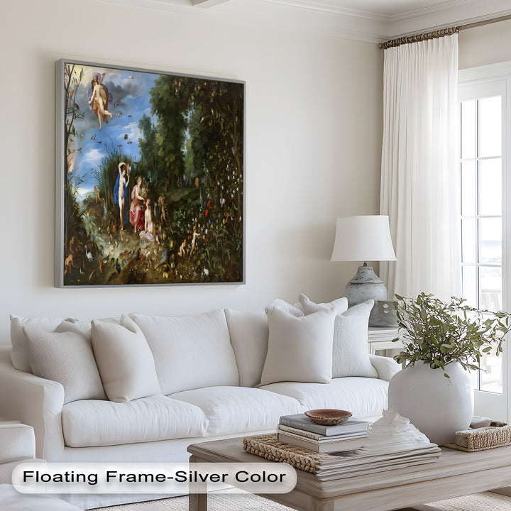 The Garden of Earthly Light – Mythological Forest Scene Oil Painting