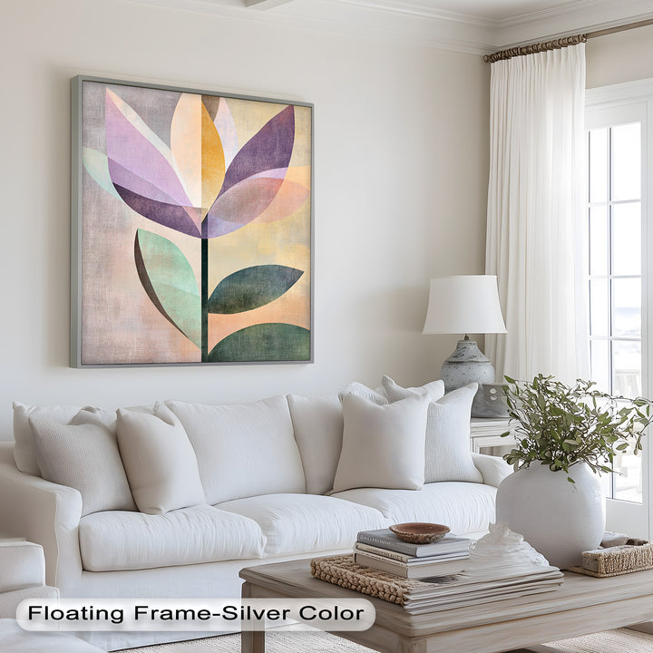 Purple Bloom – Minimalistisches geometrisches Blumenölgemälde