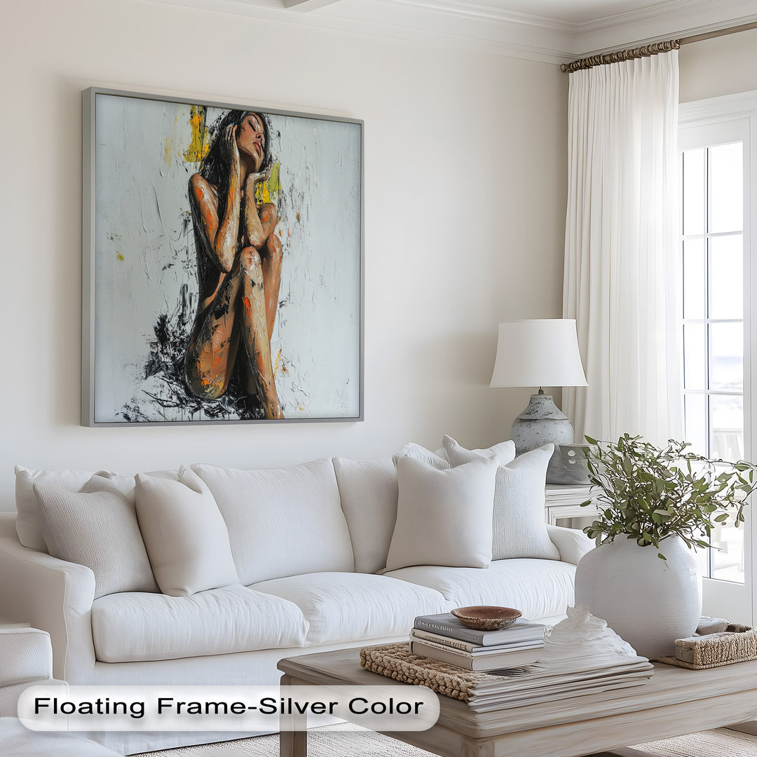 Poise in Silence – Textured Nude Figure Oil Painting