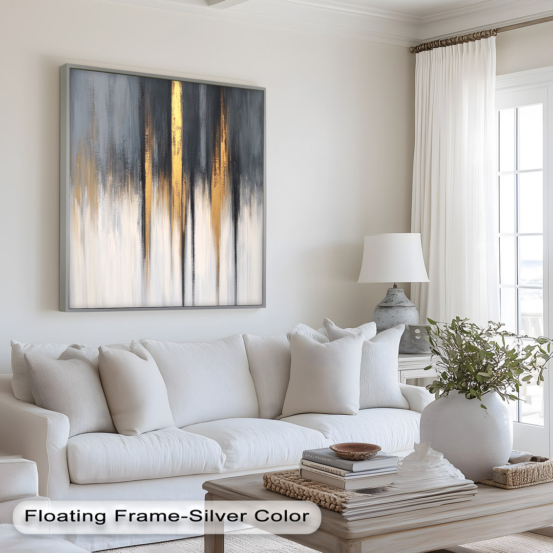 Modern Grey & Gold Abstract – Framed Oil Painting