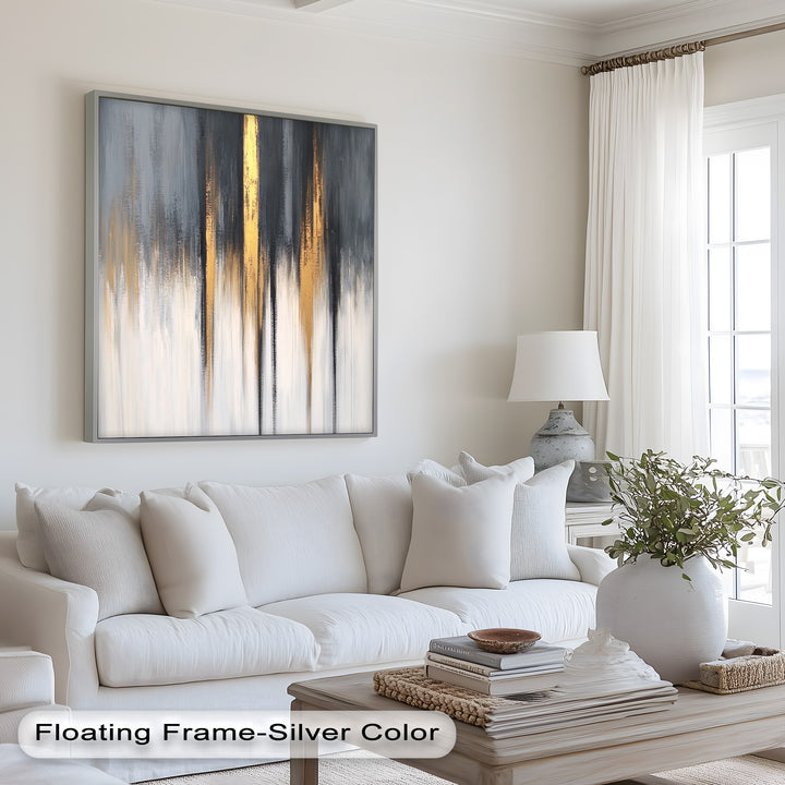 Modern Grey & Gold Abstract – Framed Oil Painting