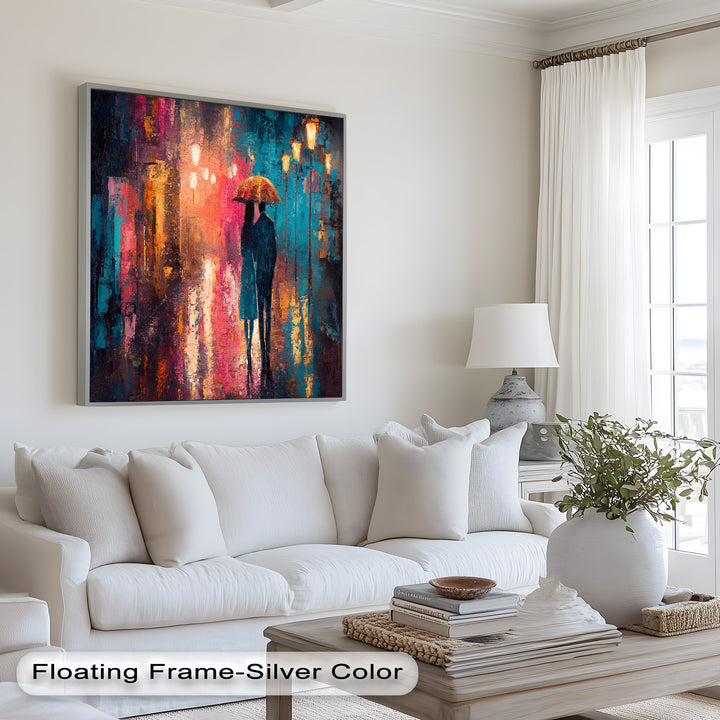 Evening Embrace – Lovers Under City Lights Love Oil Painting
