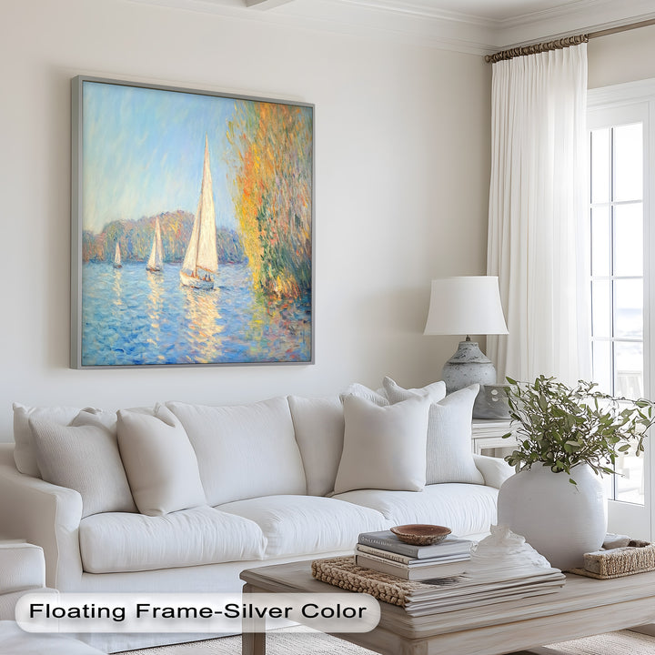 Tranquil Sails at Sunset – Impressionist Boat Scene Oil Painting