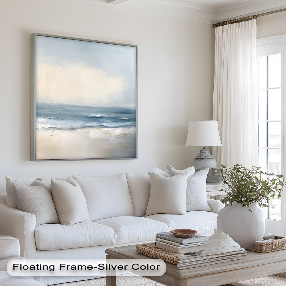 With its soothing color palette and airy composition, the artwork evokes calm and serenity, perfect for modern and coastal-inspired interiors.

