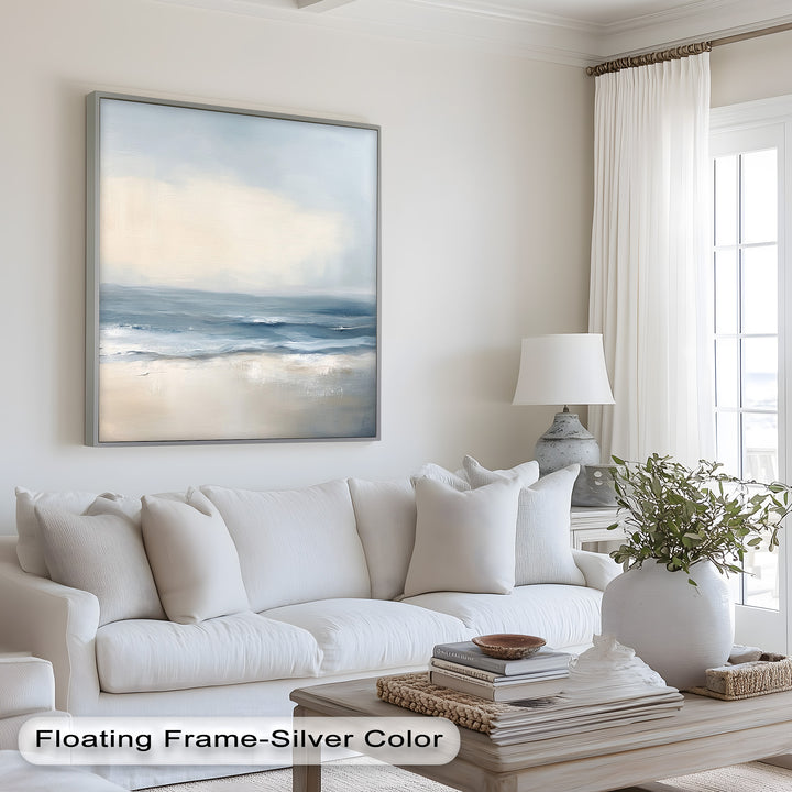 With its soothing color palette and airy composition, the artwork evokes calm and serenity, perfect for modern and coastal-inspired interiors.

